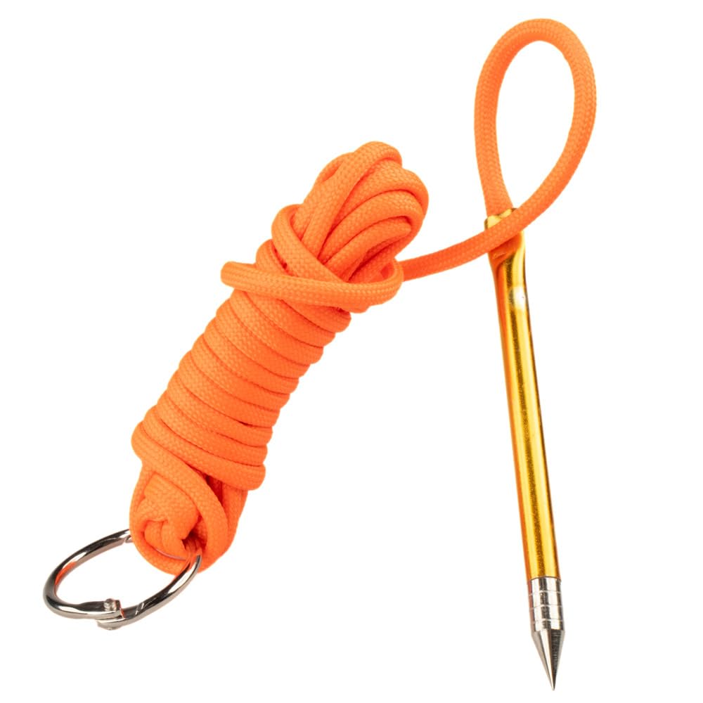 PARACORD PLANET 10' 550 Lb Paracord Fishing Stringer Fish Holder With Metal Threading Needle & 1" Split Ring Neon Orange