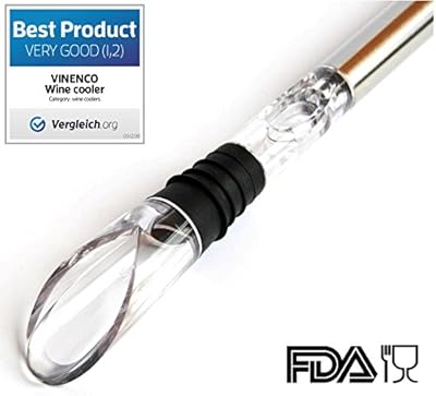 Wine Chiller by VINENCO + Premium Foil Cutter & Bonus E-Book - 3-in-1 Stainless Steel Wine Bottle Cooler Stick with Aerator and Pourer - Exclusive Design - Perfect Gift Set with Lifetime Guarantee