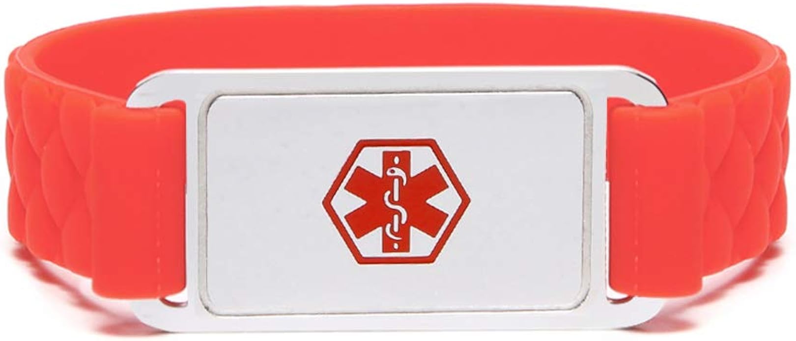 Stainless Steel Medical Alert Tags with Red Silicone Wristband