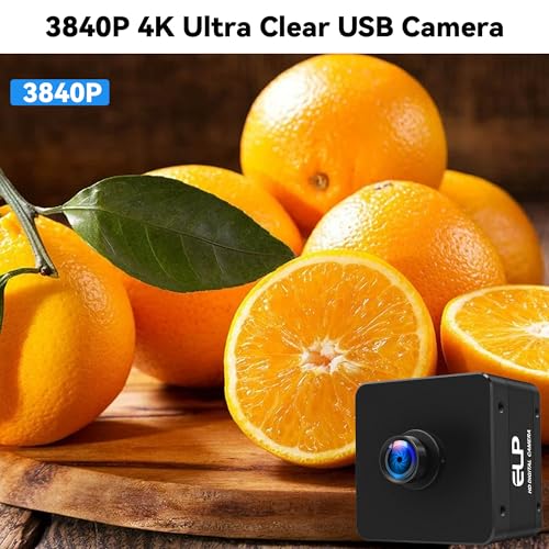 ELP Caméra 4K USB 3.0 2160p @ 60fps Webcam haute vitesse avec objectif 90° sans distorsion, caméra de sécurité industrielle avec port de type C, caméra de conférence d'ordinateur UVC pour Raspberry Pi