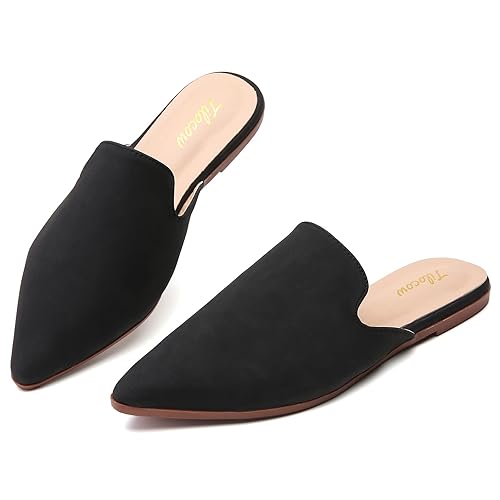 Tilocow Mules for Women Flats Pointed Toe Slip On Backless Loafers