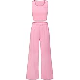 EXARUS Girls Matching Set Cute Two Piece Outfits Wide Leg Pants Lounge Set Crop Tank Top Casual Stretch