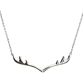 ELBLUVF 925 Sterling Silver Handmade Deer Antler Necklace 16inches