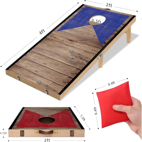 Foldable Cornhole Board Set Solid Wood Cornhole Set with 6 Bean Bags and Carrying Case Portable Cornhole Game Indoor or Outdoor for Adult Backyard Beach Camping Lawn Toss Games
