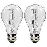 Bulbrite 115052 - 53 Watt Halogen Light Bulb - A19 - Clear - 1,000 Life Hours - 1,050 Lumens - 120 Volt - 2 Pack