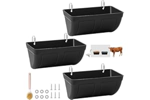 CENCODE Hanging Chicken Feeder Trough and Goat Feeder, Sheep Deer Poultry Dogs Deers Gooses Duck Fence, 5 Quart Feeder Supplies Livestock Feeding Container Supplies Feeders Waterer Bucket, 3pack Black