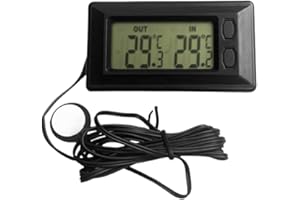 Riloer Mini Car Digital Thermometer, Fahrenheit or Celsius Meter Digital LCD Monitor for Inside and Outside, Maximum and Minimum Temperature Records, Easy to Read