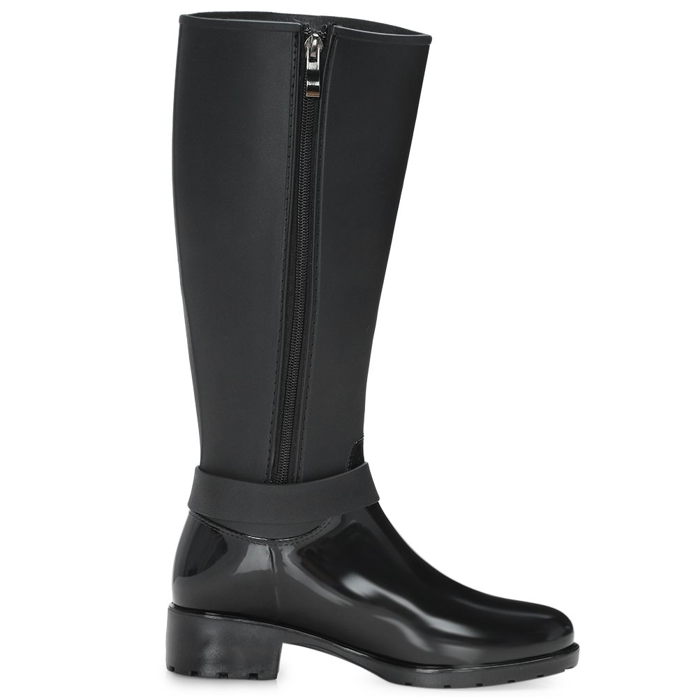 hannea round toe chunky heel zipper waterproof women rain boots