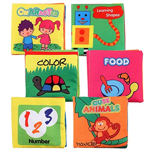 Xwuhuix 6 PCS Nontoxic Fabric Baby Cloth Books Early Education Toys Activity Crinkle Cloth Book for Toddler, Infants and Kids Perfect for Baby Shower