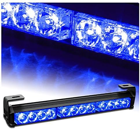 14" 12 LED 7 Flashing Modes Emergency Warning Strobe Lights Bars Set for Trucks Vehicles interior -Blue