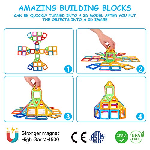 NextX Magnetic Blocks, 100 PCS Magnetic Tiles Building Blocks STEM Educational Building Toy Set