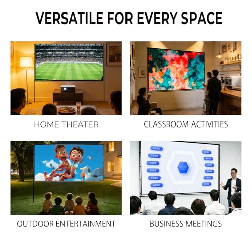 84" Projection Screen with Stable Stand - 4K HD 16:9 Canvas without Folding, 5 Min Quick Assembly, Ultra-Portable for Home Theater, Garden & Camping - Bag Included
