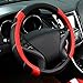 CAR PASS Line Rider Microfiber Leather Sporty Steering Wheel Cover Universal Fits for 95% Truck,SUV,Cars,14.5-15inch Anti-Slip Safety Comfortable Desgin (Black-Red)