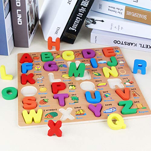 JBBERTH Wooden Puzzles Toddler Puzzles Alphabet Educational Toys Wooden Peg Puzzle for Toddlers (Set of 2) Numbers, Letters Puzzle Educational Toys Kids Jigsaw Puzzle