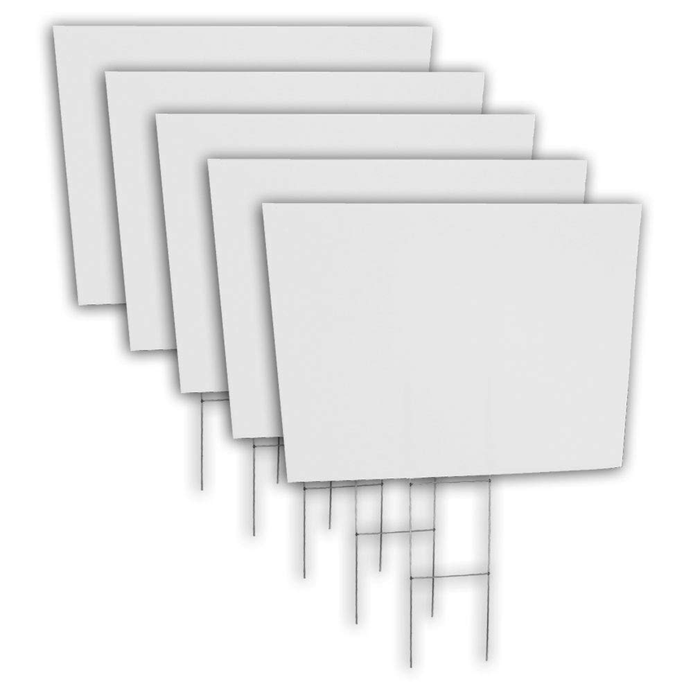 Box of 5 Quantity Blank Yard Signs 18x24 with H-stakes for Garage Sale Signs, For Rent, Open House, Estate Sale, Now Hiring, or Political Lawn Sign