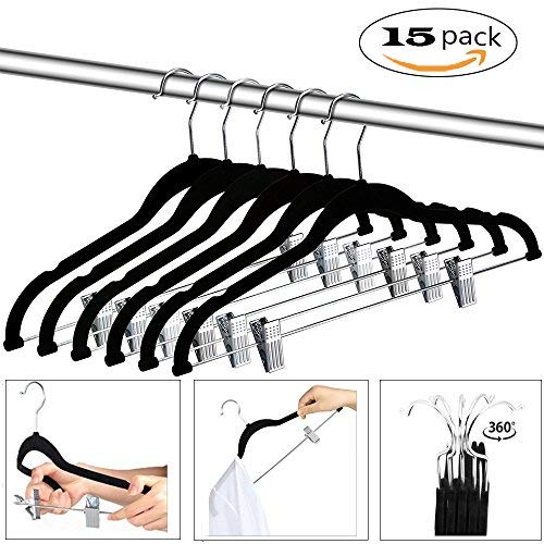 EnjoyPark Non-slip Pant Hangers with Adjustable Clips Clothes Velvet Hangers Trousers Rack Suit Organizer 15Pcs Hanger
