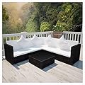 K&A Company Outdoor Furniture Sets, 4 Piece Garden Lounge Set with Cushions Poly Rattan Black