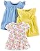 Simple Joys by Carter's Girls' Short-Sleeve Shirts and Tops, Pack of 3, Blue Stripe/White Floral/Yellow, 2T