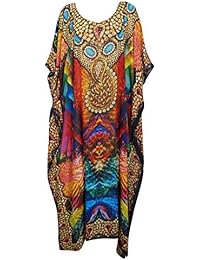 Womens Caftan Maxi Dress Jewel Print V-Neck Beach Resort Wear One Size
