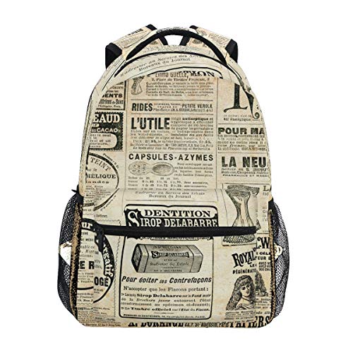 TropicalLife Vintage Newspaper Backpacks School Bookbag Shoulder Backpack Hiking Travel Daypack Casual Bags