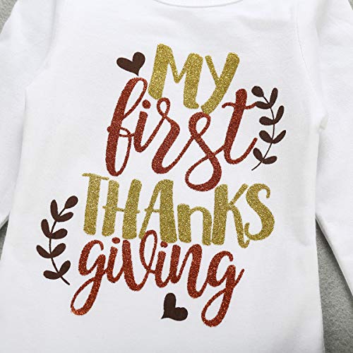 Baby Girl Thanksgiving Outfits Skirt Set Romper Tutu Dress Headband Leg Warmers 4PCS Romper for Newborn Toddler Infant (White, 9-12 Months(100))