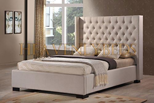 HeavenlyBeds Wingback Bed Frame Upholstered Fabric Velvet Chenille Double King Size (Steel Chenille, 6'0 Super King)