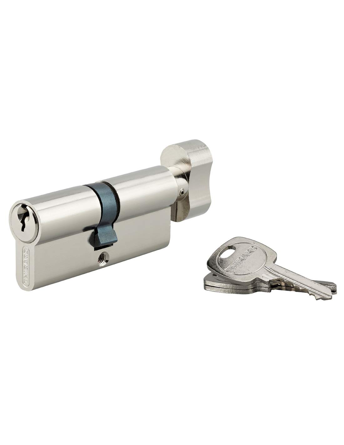 STD Profile Button Lock Cylinder 40 x 40 mm – Security System 1 Entry Brass Nickel Finish – for Entrance Door – Made in France – Comes with 3 Notched Keys THIRARD