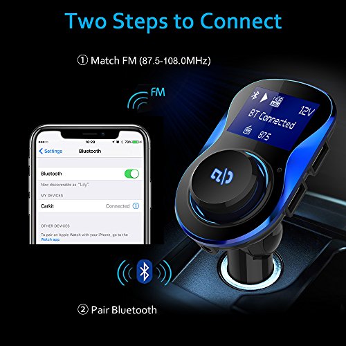 Bluetooth FM Transmitter, Comsoon [180°Rotation] Wireless Radio Adapter Car Kit with 5V/2.1A & 1A Smart IC Dual USB Car Charger, 1.40 Inch LCD Display, TF Card Slot, U Disk, AUX Input/Output (Black) - Thumbnail 5