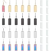 UNICRAFTALE 24 Sets Earring Hooks with Pendant Trays DIY Blank 4 ColorsRectangle Dangle Earring Making Kit Stainless Steel Earring Settings Rectangle Glass Cabochons for Earring Jewelry Making