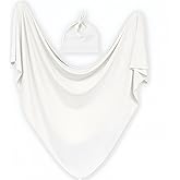 Baby Receiving Blankets with Matching Beanie Set Newborn Nursery Swaddle Unisex Swaddle Wrap Soft Silky Neutral for Baby Girls and Boys (White)