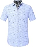 SSLR Men's Prints Casual Short Sleeve Button Down Shirt (Medium, Blue)