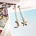 18K Gold Plated CZ irregular asymmetric frosted Moon and Star Women long tassel dangle Earrings