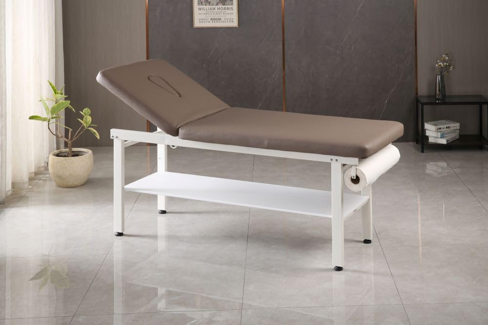 Photo 1 of Carenovo 27.6" Width Comfortable Fixed Height Medical Exam Table Backrest Adjustable with Paper Holder and Breath Hole for Clinic Lab Treatment (Gray)