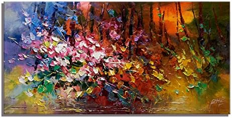 Modern Wall Art Home Decoration Abstract Oil Painting Colorful Flowers and Tree Print With Embellishment Cubism Wall Canvas Decor for Living Room Bedroom Office Unframed (16x32 inch)
