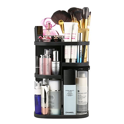 Jerrybox Schmink Aufbewahrung 360 Grad Drehbarer Make Up Organizer, Passend für Kosmetikpinsel und Lippenstifte Quadratisch Schwarz