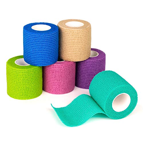 FriCARE Nonwoven Self-Adhesive Bandage, Self-Adherent Cohesive First Aid Medical Wrap, Elastic Althetic/Vet Tape for Wrist 2 Inches Wide (Rainbow, 6 Pack)