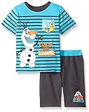 Disney Little Boys' Toddler 2 Piece Frozen Olaf Knit Short Set with Sublimation Printed Pocket, Turquoise, 2T