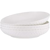 Mikasa Trellis Bone China 9-Inch Pasta Bowls Set of 4, Lightweight, Chip-Resistant White Porcelain, Dishwasher and Microwave Safe