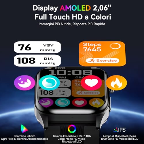 iSo Tech AMOLED Smart Watch for Men and Women with Blood Pressure and ECG, 2.06 Inches Smart Health Watch with Air Pump and Airbag, 24/7 Heart Rate Monitor Sleep SpO₂ Temperature HRV and Stress