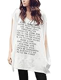 Allegra K Women Letters V Neck Sleeveless Loose Tops Oversize T-shirts