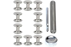 MEGOTO 45sets Stainless Steel Leather Rivets with Tools Kits Double Cap Rivet Tubular Metal Studs Repairs Decoration Craft Accessories for Leather Craft Clothes Shoes Bags Belts (10mm Silver with Tools)