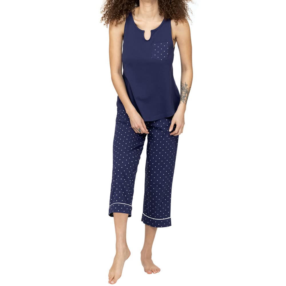 PajamaGram Womens Pajamas Set - Women's Sleepwear, Navy Dot, MD Image