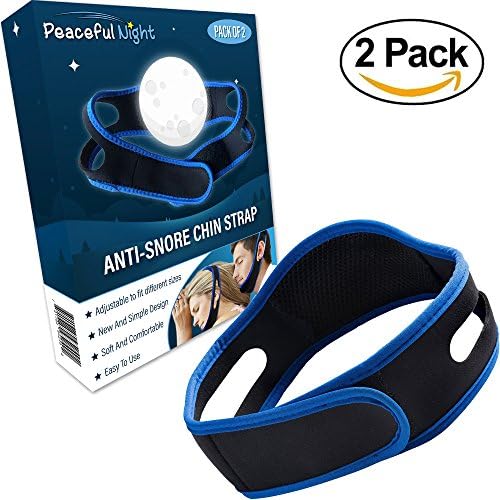 Peaceful Night Anti Snoring Chin Strap - 2 Pack Stop Snoring Devices - Adjustable, Comfortable and Soft No Snore Jaw Strap Support - Healthy Sleep Aid Alternative Perfect for Kids, Men and Women