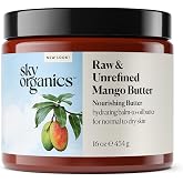 Sky Organics Mango Butter for Body &amp; Face, 100% Raw and Unrefined Nourishing Butter for Light, Daily Hydration and Promotes Soft, Smooth, Heathy-Looking Skin, Suitable for Normal to Dry Skin, 16 Oz