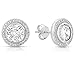 Sterling Silver Round Cubic Zirconia Halo Stud Earrings