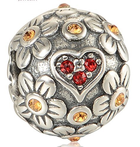 925 Solid Sterling Sliver Exquisite Red CZ Hearts Charm - Fits Pandora
