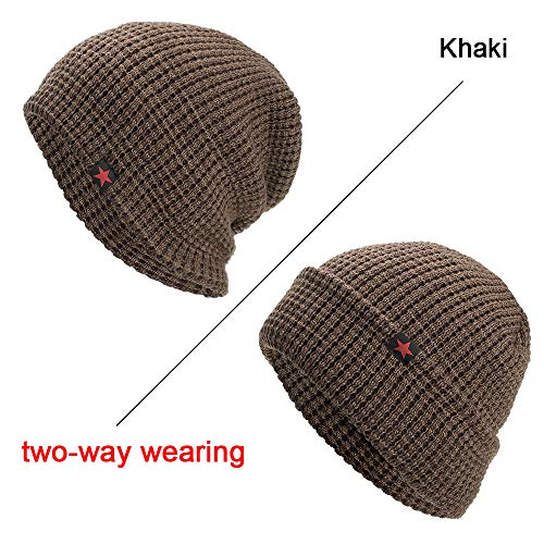 iYBUIA Casual Unisex Warm Baggy Weave Crochet Winter Wool Knit Ski Beanie Skull Caps Hat(Khaki ,One Size)