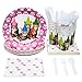 Juvale Kitten Party Supplies Set with Happy Birthday Cat Paper Plates - 144-Piece Pink Party Kit for 24 Guests - 9in Plates, 6.5in Napkins, 9oz Cat Paper Cups & Plastic Cutlery