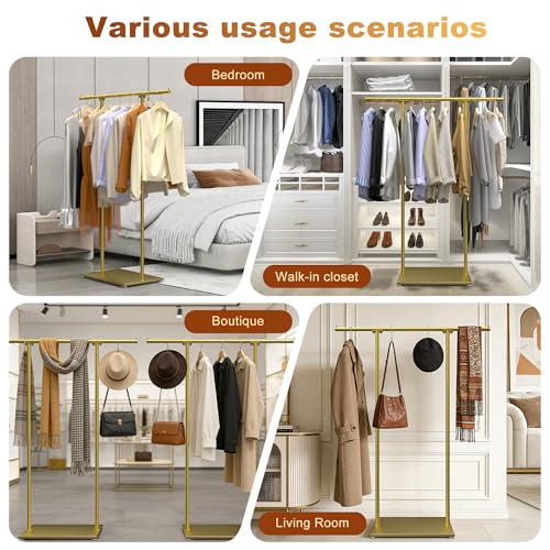 QJSZMEI Gold Boutique Stand, Clothes Display Rack, Double Pole Stable Metal Stand, Retail Clothing Stand, Freestanding Clothes Rack for Clothes(Gold)