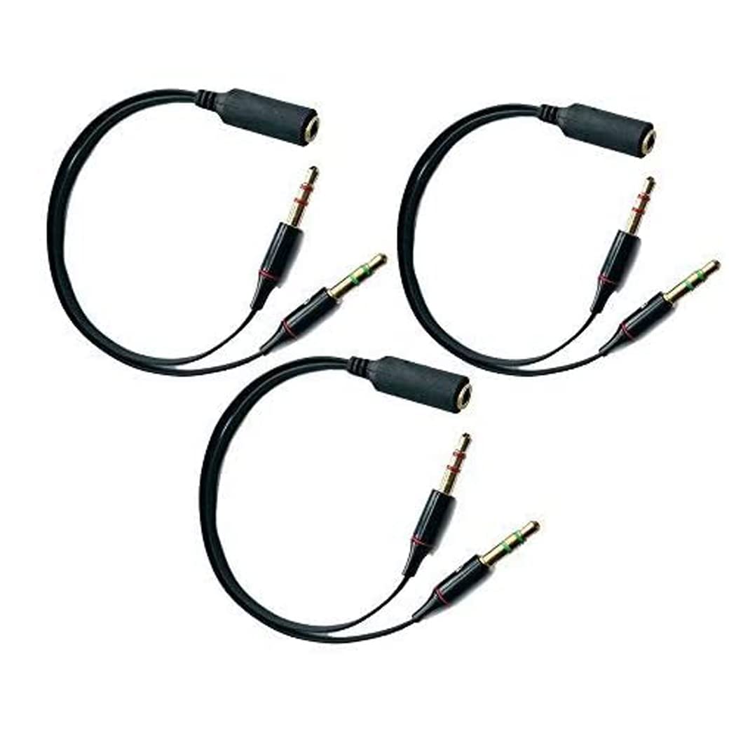 LiKuCo 3Pack 3.5mm Female to 2 Male Gold Plated Headphone Mic Audio Y Splitter Flat Cable (3Pack Black)